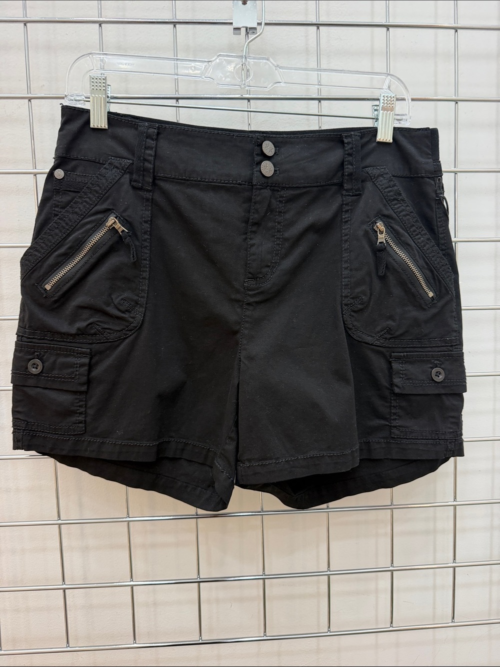Women's Black Cargo Shorts with Zip Pocket Detail